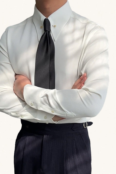 MONSEN Suitory Pure White Pinhole-Collar Dress Shirt in Performance Blend product image