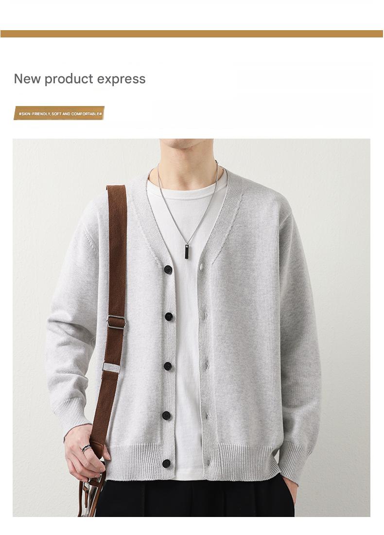 Cotton-Rich V-Neck Knit Cardigan