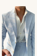 MONSEN Suitory Blue Seersucker Neapolitan Suit in Performance Blend front view