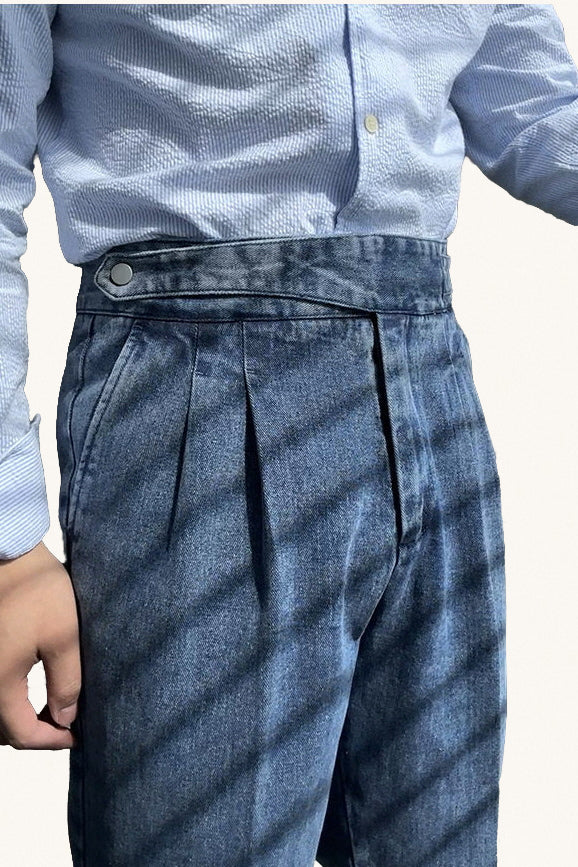 MONSEN Suitory Retro-Washed Naples Gurkha Jeans in Cotton front view