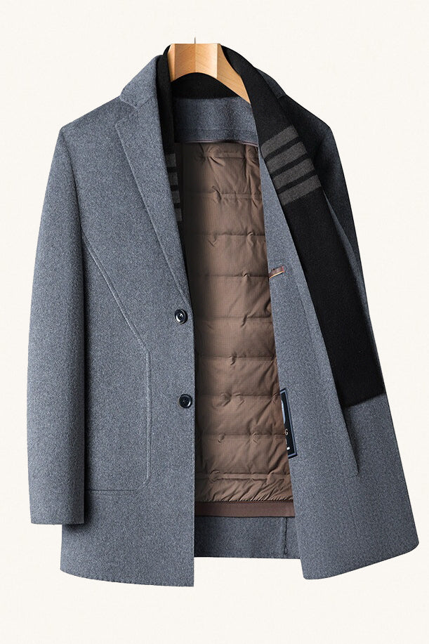 MONSEN Suitory Goose-Down Liner Wool Overcoat front view