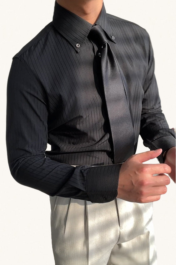 MONSEN Suitory Long-Point Collar Striped Shirt in Cotton product image