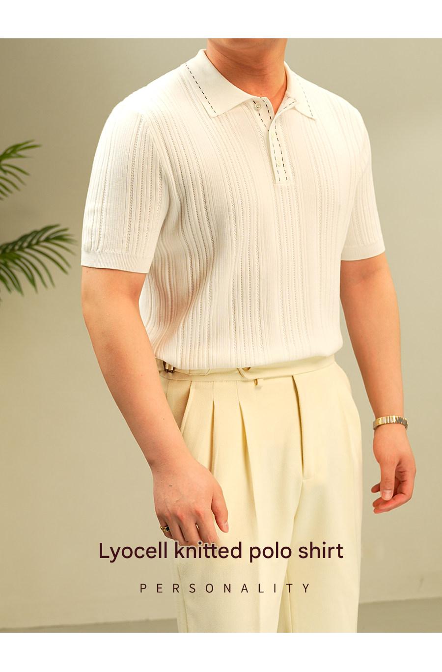 MONSEN Suitory Old-Money Textured Knit Polo in Denim product image