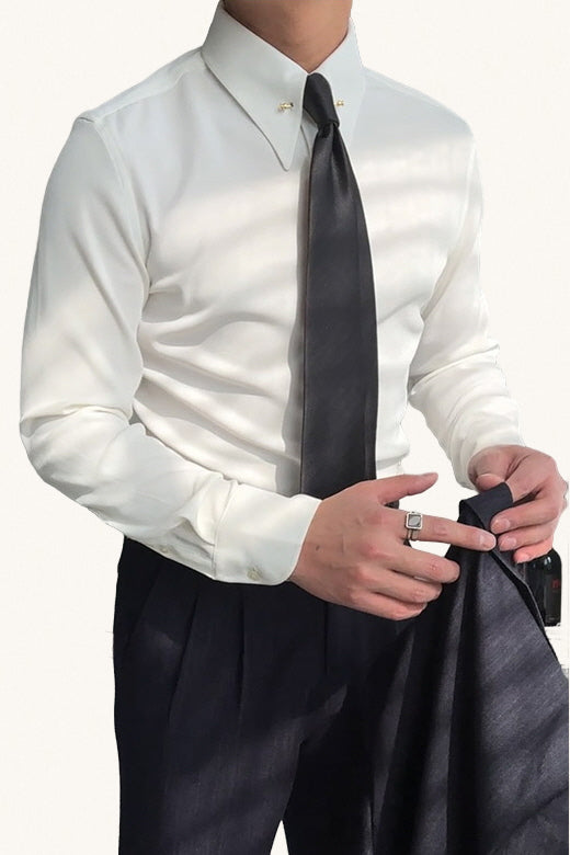MONSEN Suitory Pure White Pinhole-Collar Dress Shirt in Performance Blend product image