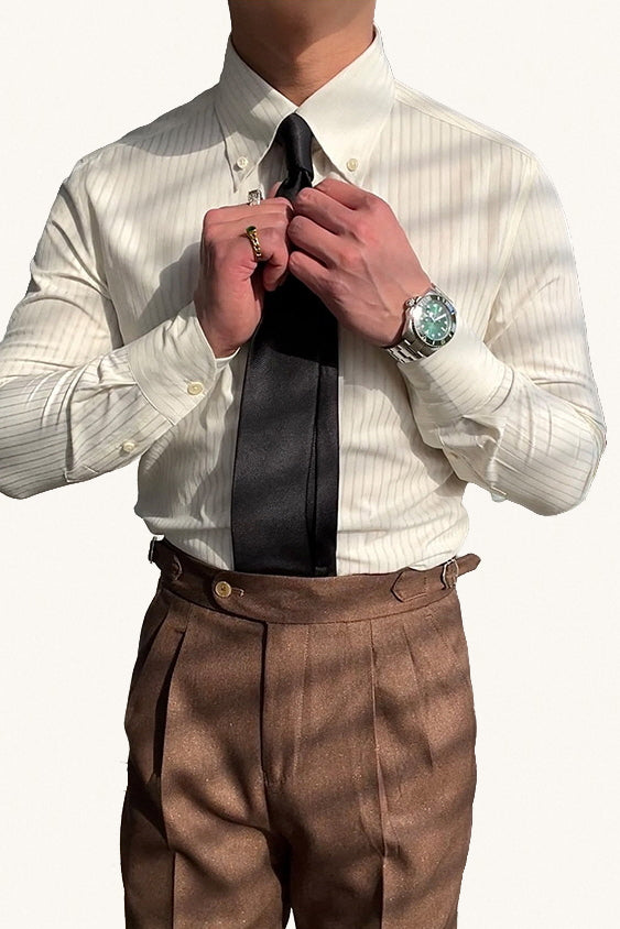 MONSEN Suitory Long-Point Collar Striped Shirt in Cotton product image