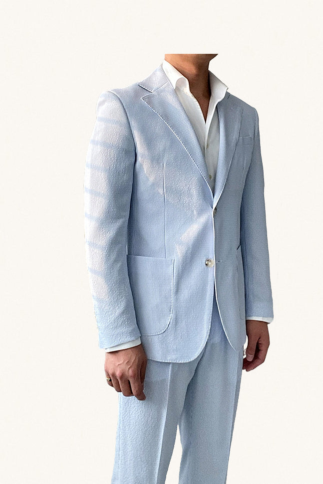 MONSEN Suitory Blue Seersucker Neapolitan Suit in Performance Blend product image