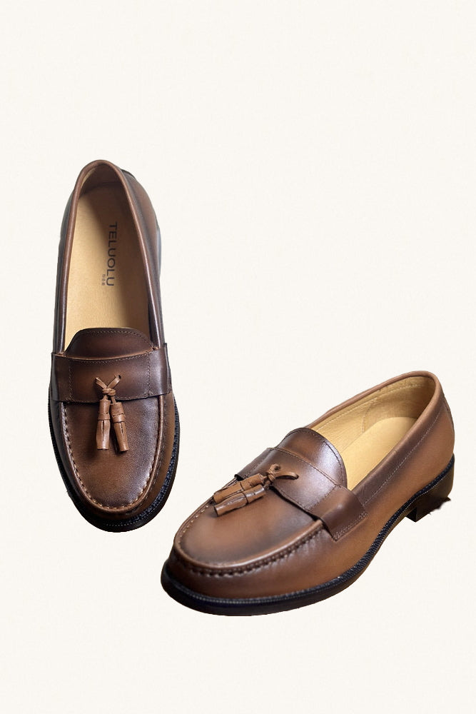 MONSEN Suitory Genuine Leather Tassel Loafers front view