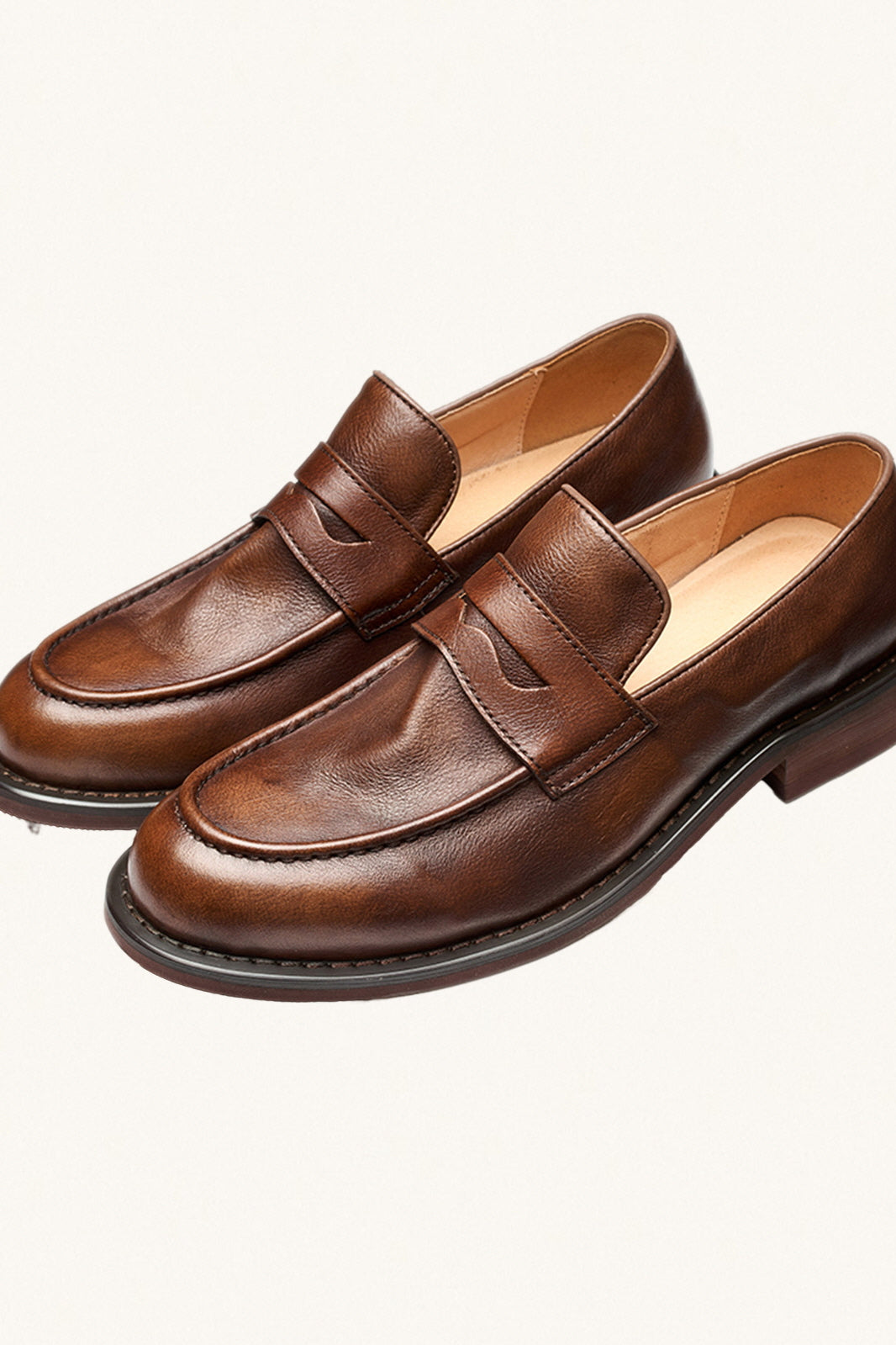 MONSEN Suitory British-Style Genuine Leather Loafers front view
