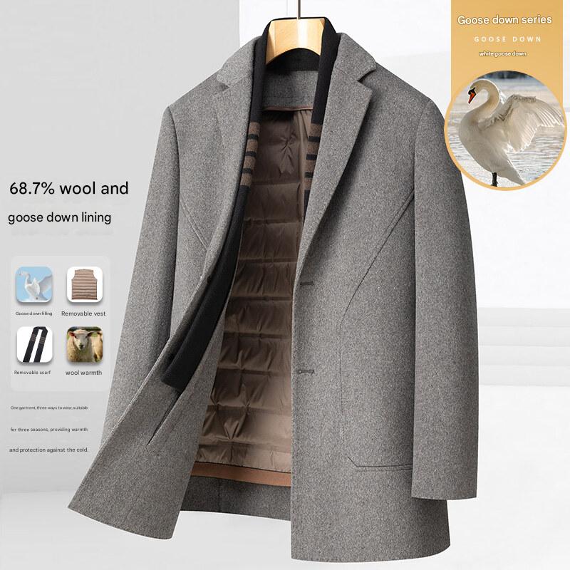 Goose-Down Liner Wool Overcoat