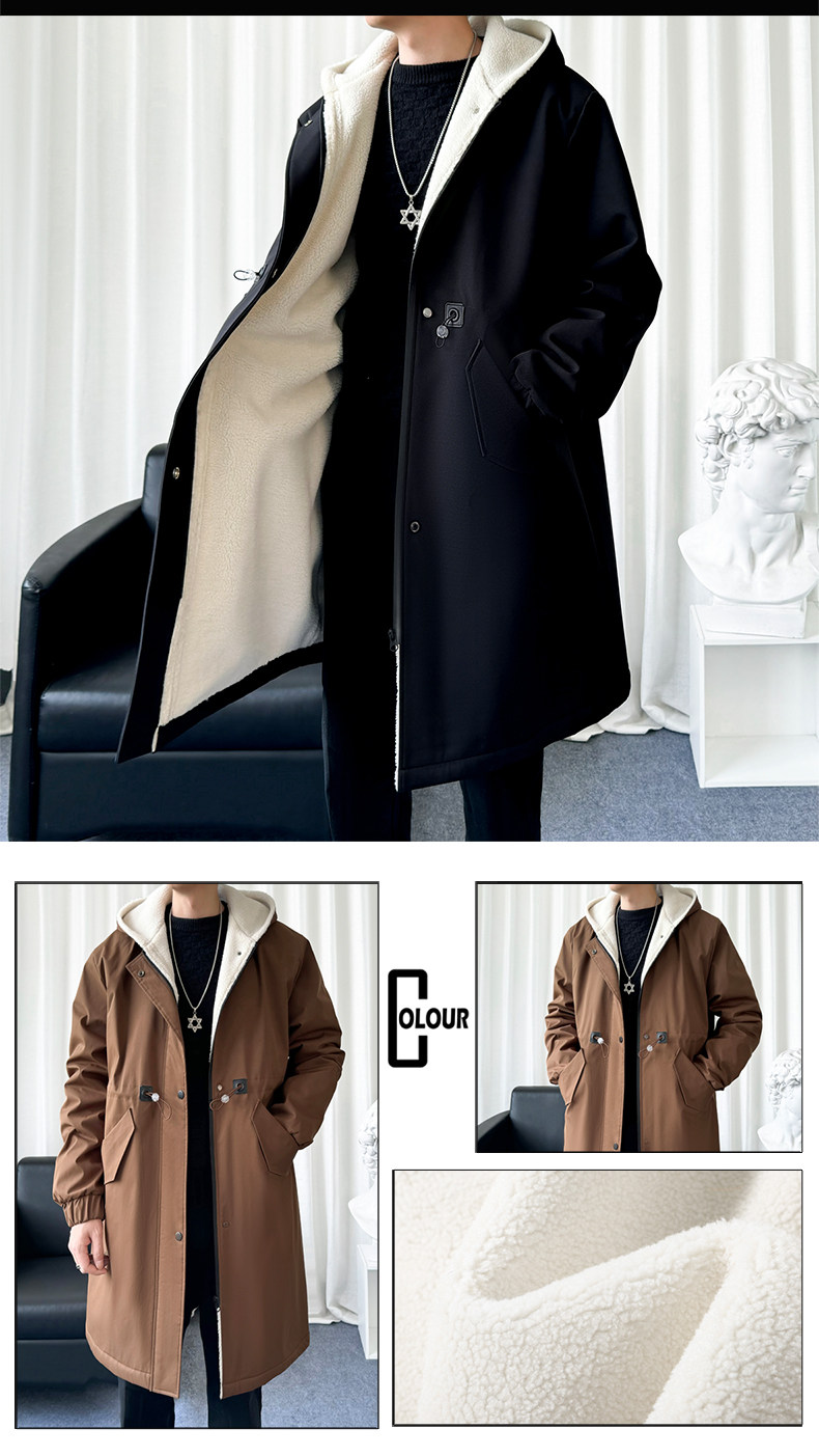 Mid-Length Hooded Trench-Style Coat