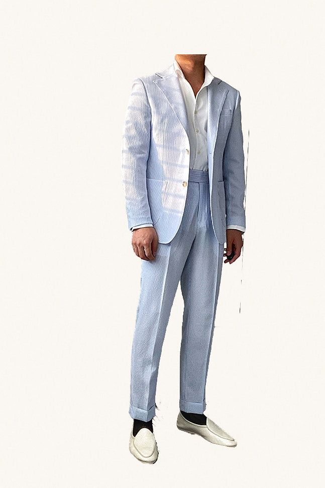 MONSEN Suitory Blue Seersucker Neapolitan Suit in Performance Blend product image