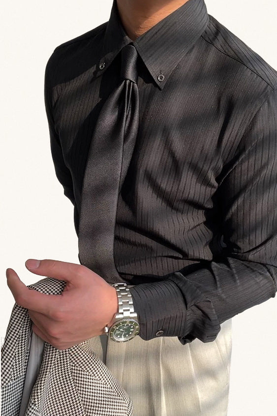 MONSEN Suitory Long-Point Collar Striped Shirt in Cotton product image