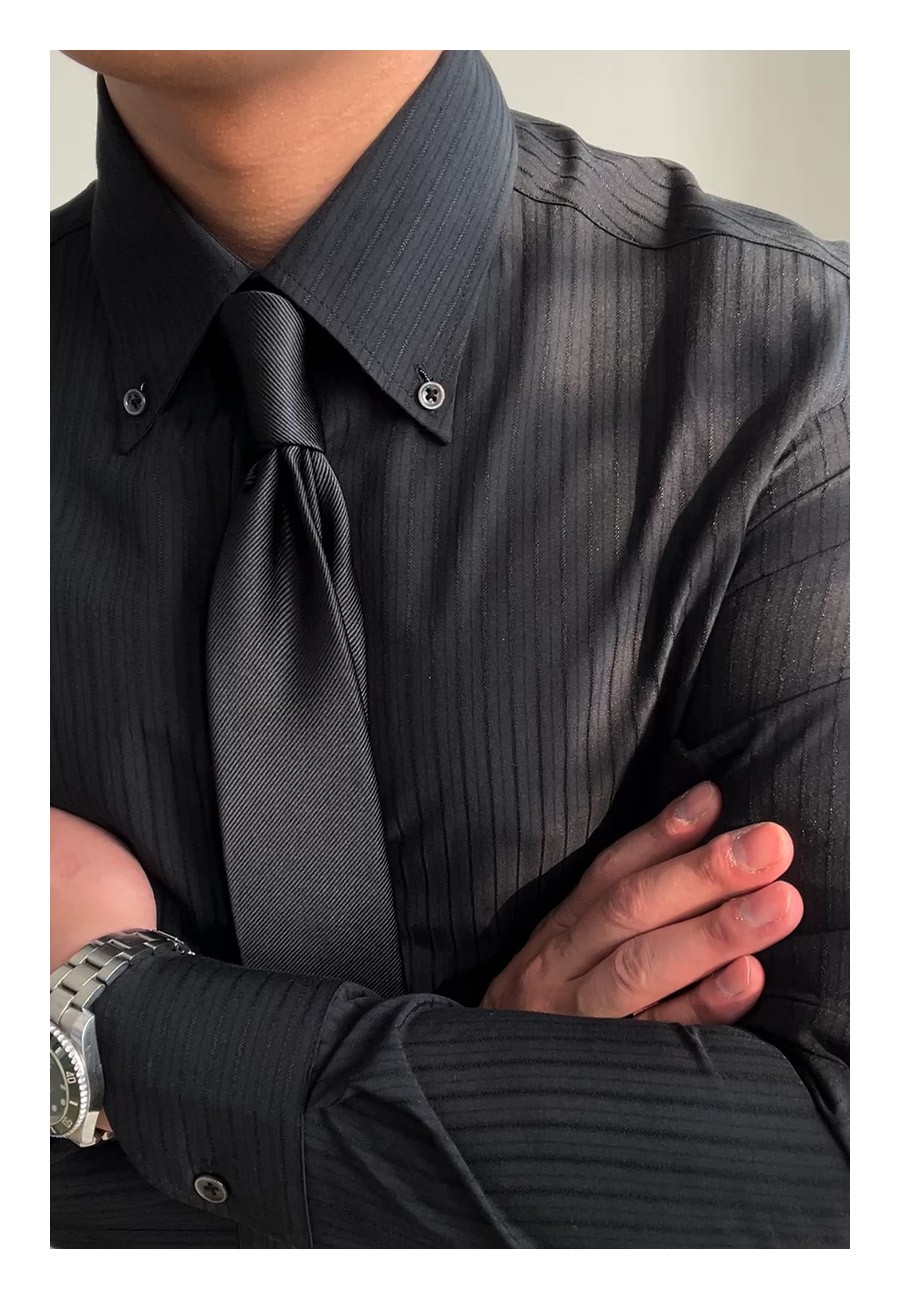 MONSEN Suitory Long-Point Collar Striped Shirt in Cotton product image