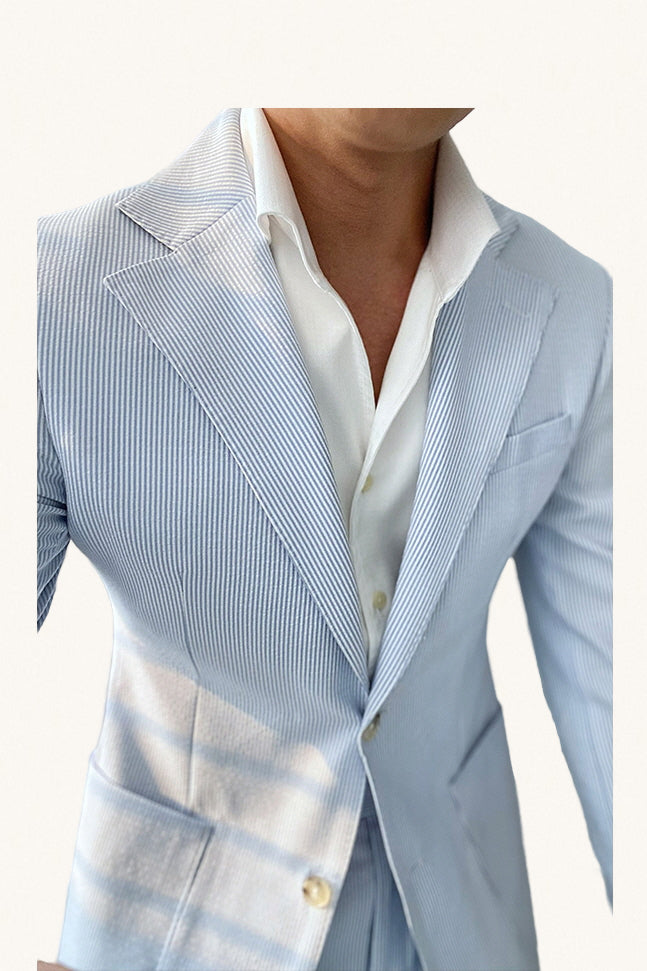 MONSEN Suitory Blue Seersucker Neapolitan Suit in Performance Blend product image