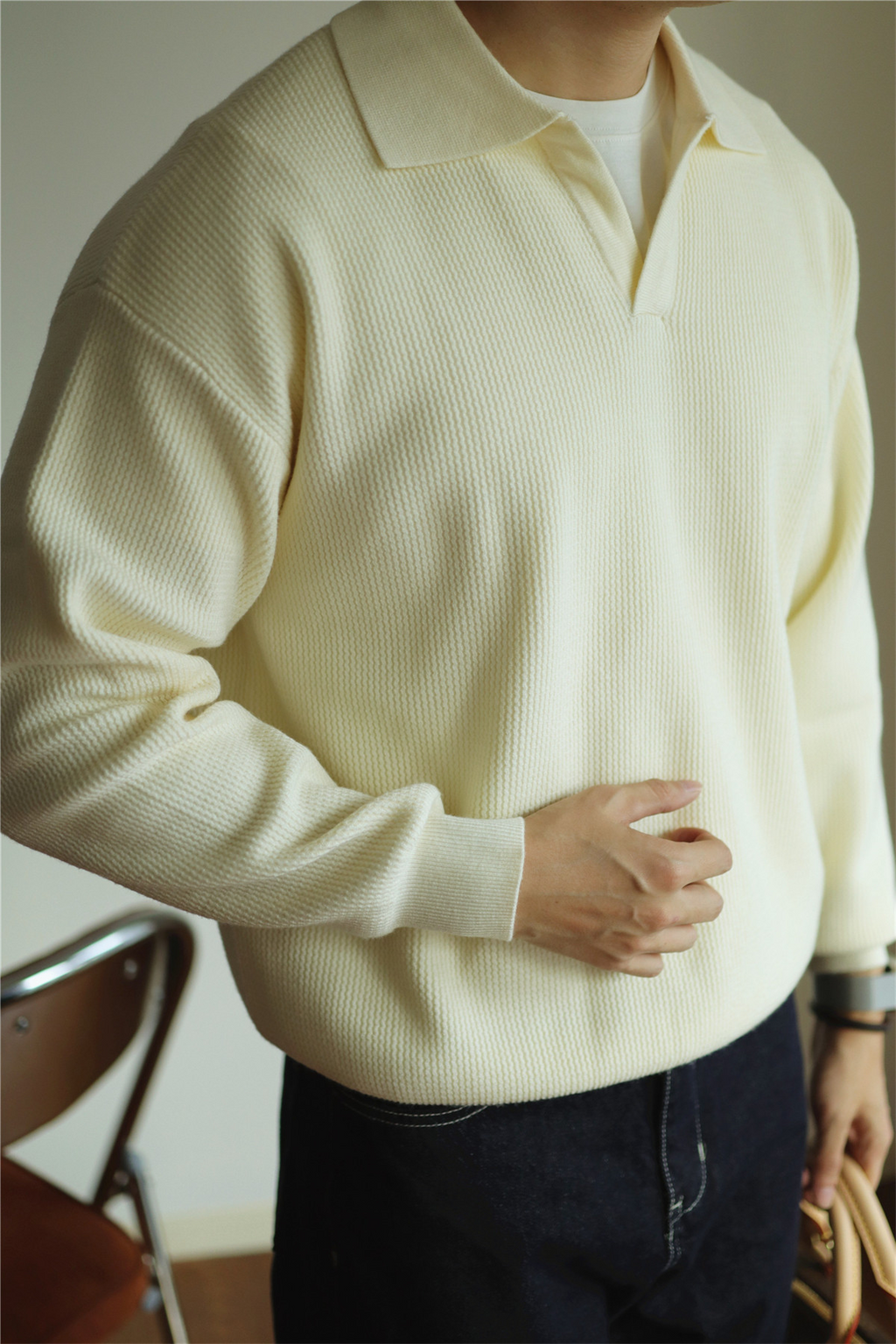 V-Neck Heavyweight Knit Polo