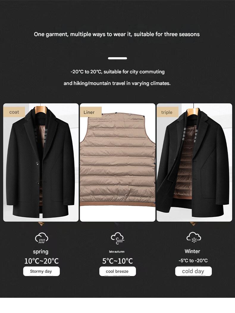 Goose-Down Liner Wool Overcoat