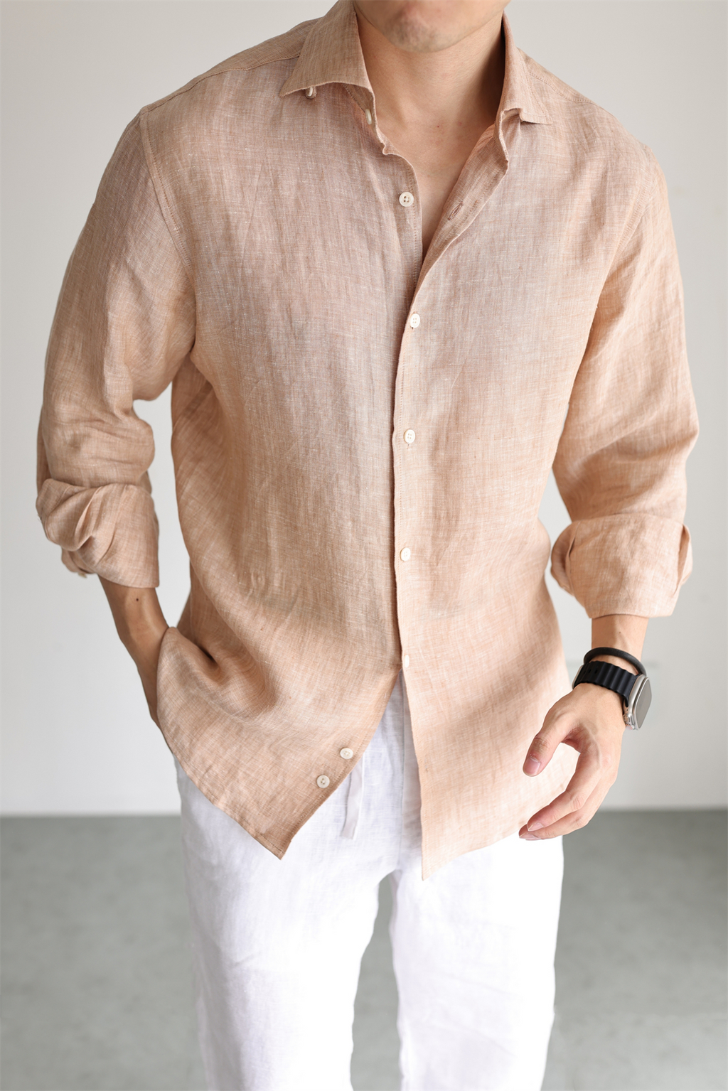 Two-Tone 100% Linen Shirt