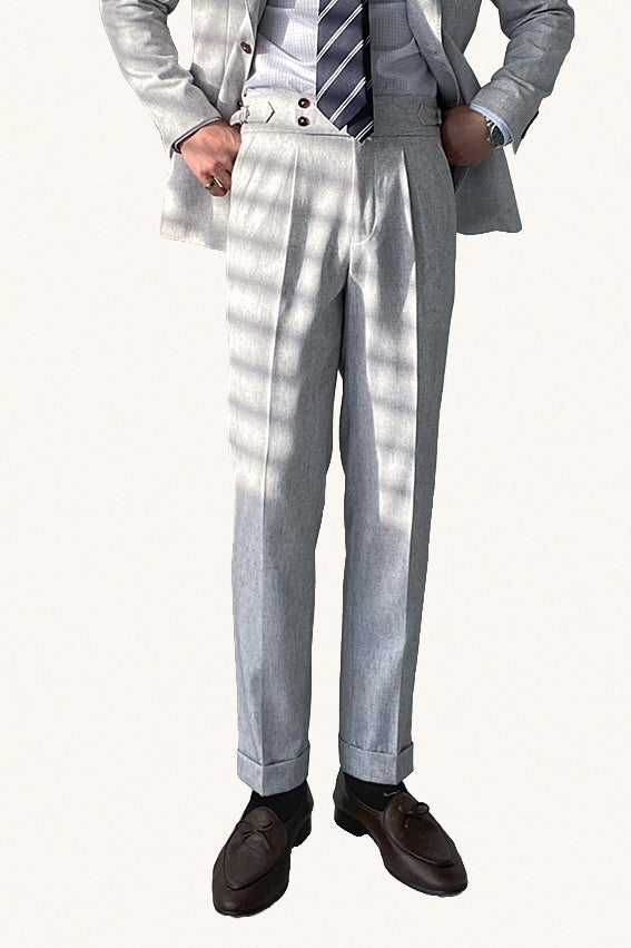 MONSEN Suitory High-Waist Gray Trousers in Performance Blend front view