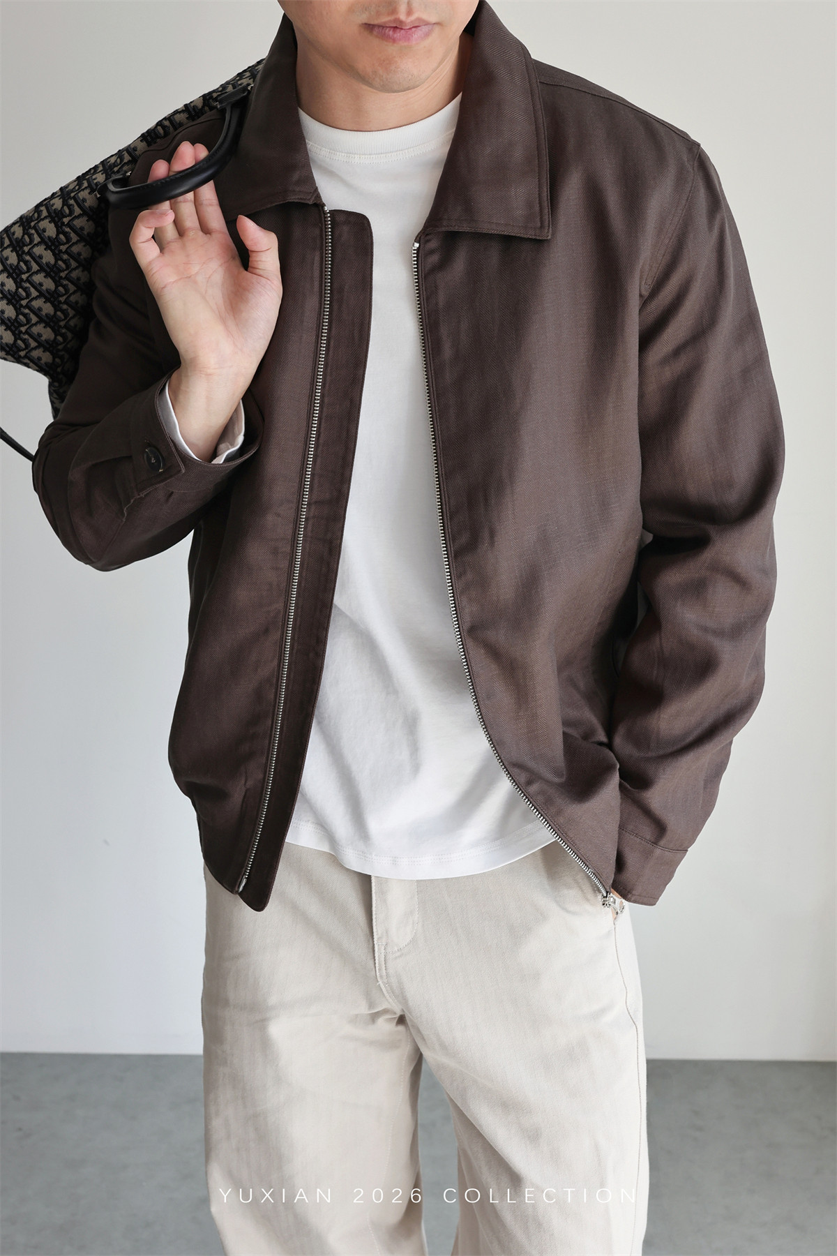 MONSEN Suitory Herringbone Tencel-Linen Lapel Jacket product image