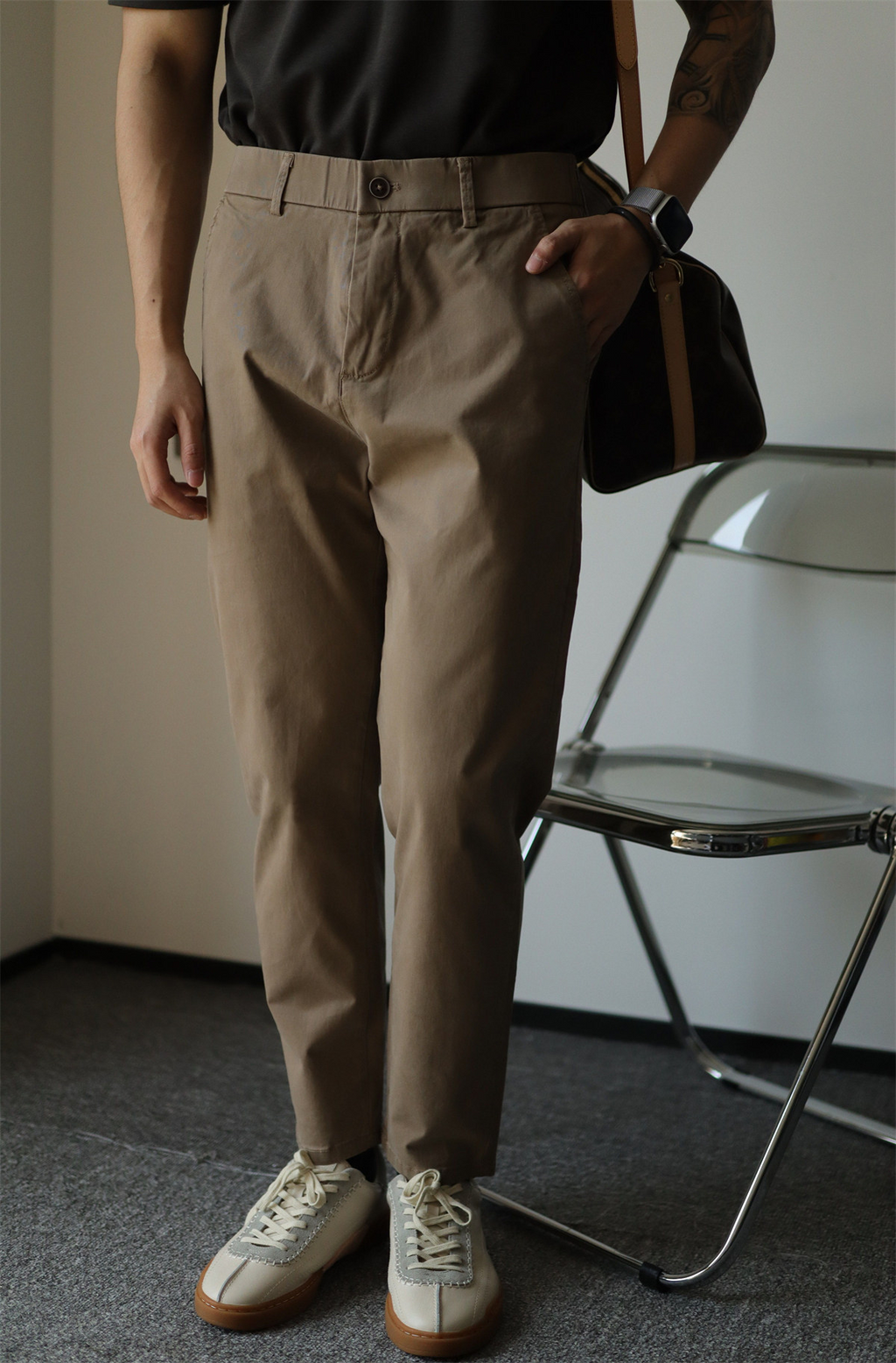 Pure Cotton Semi-Tapered Cropped Trousers