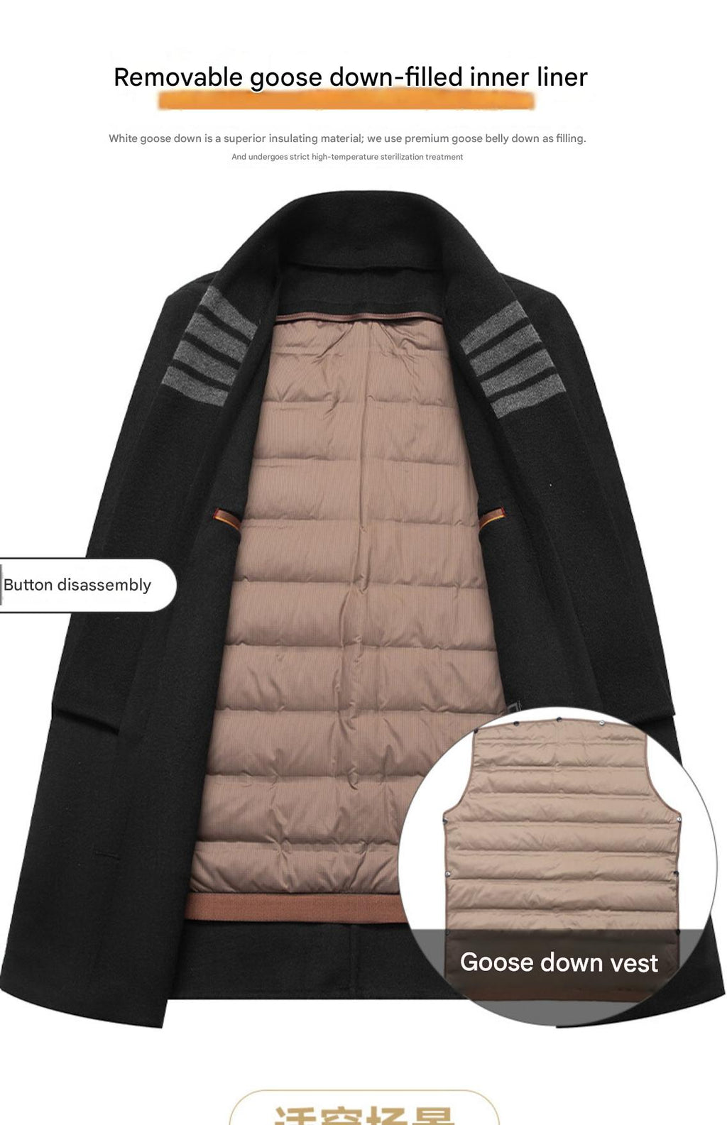 Goose-Down Liner Wool Overcoat