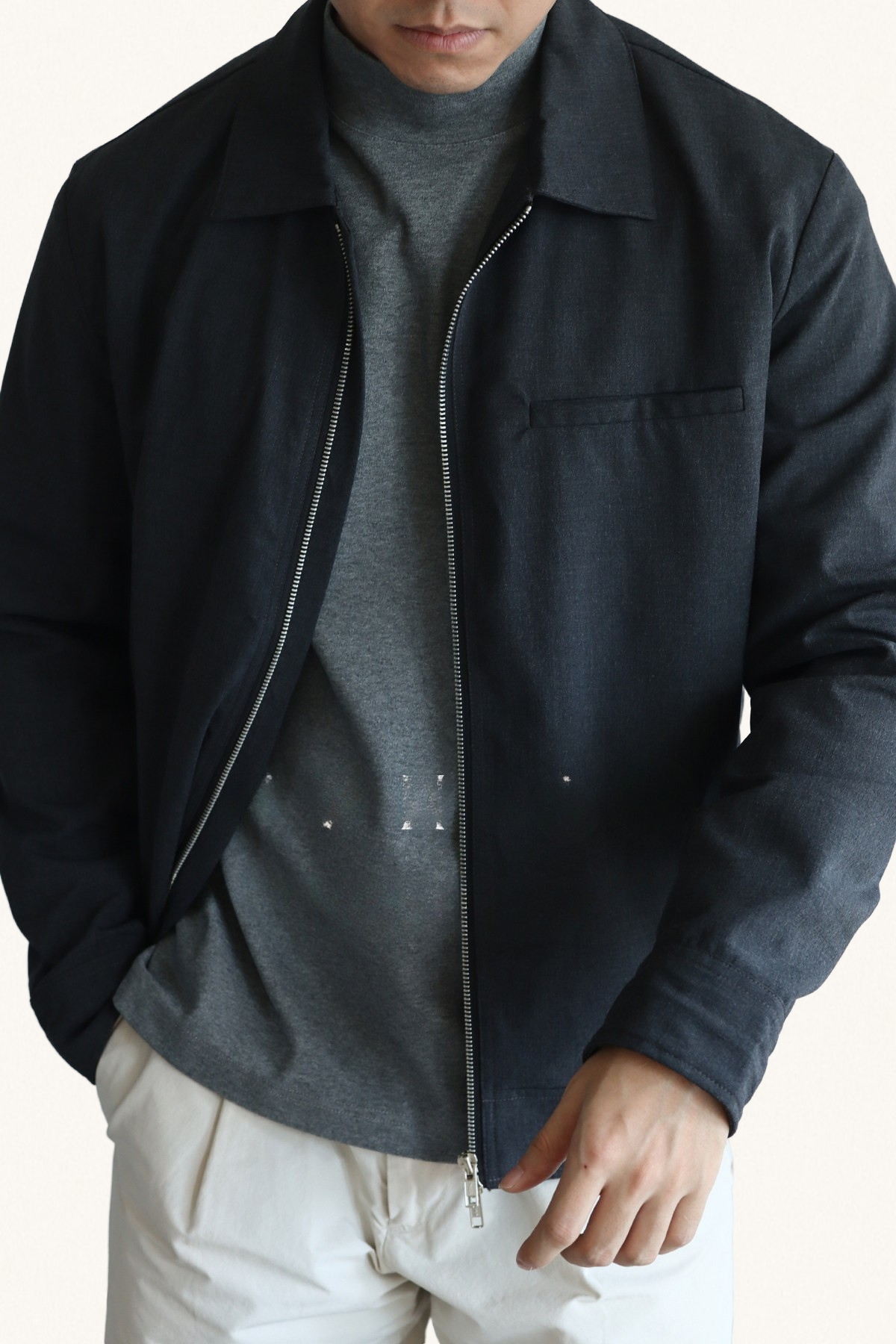 MONSEN Suitory Drapey Plain-Weave Lapel Jacket in Performance Blend front view