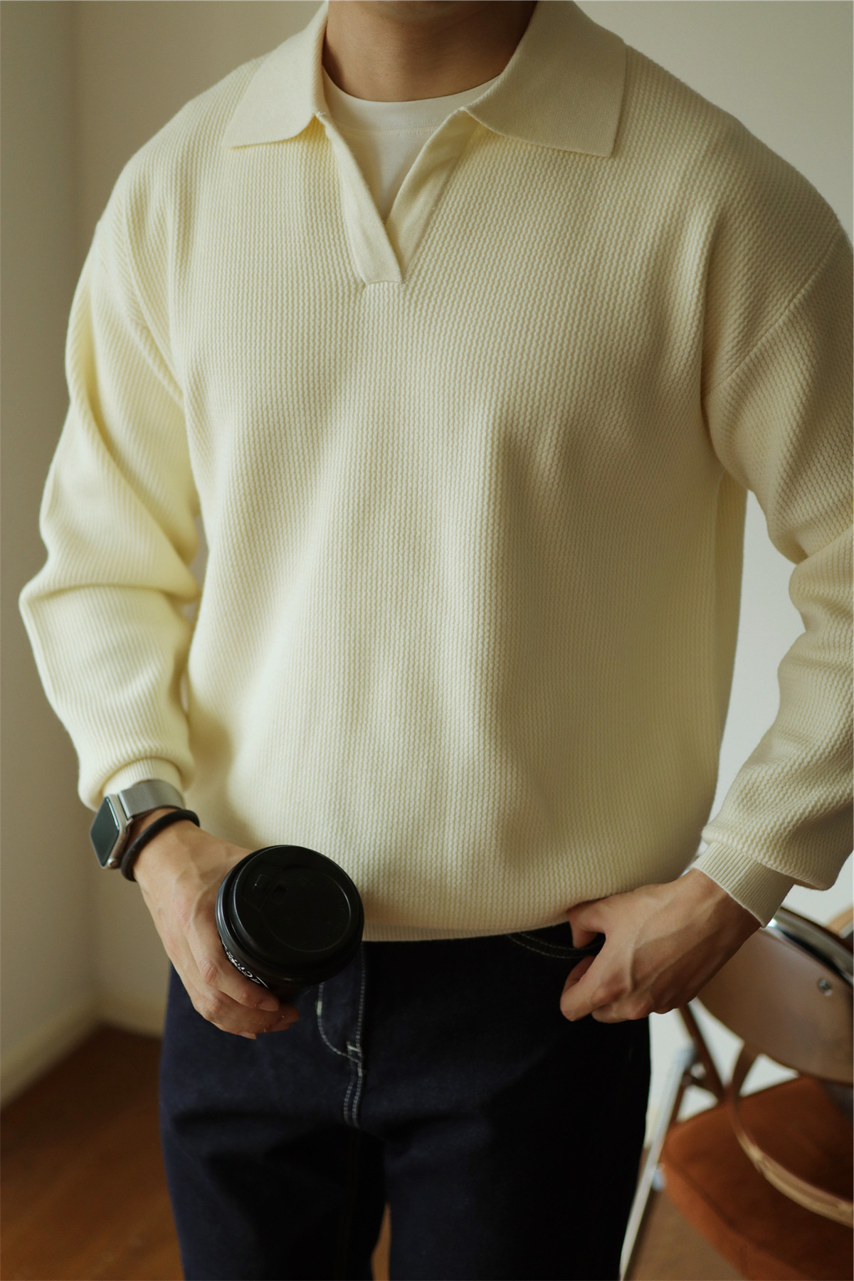 V-Neck Heavyweight Knit Polo