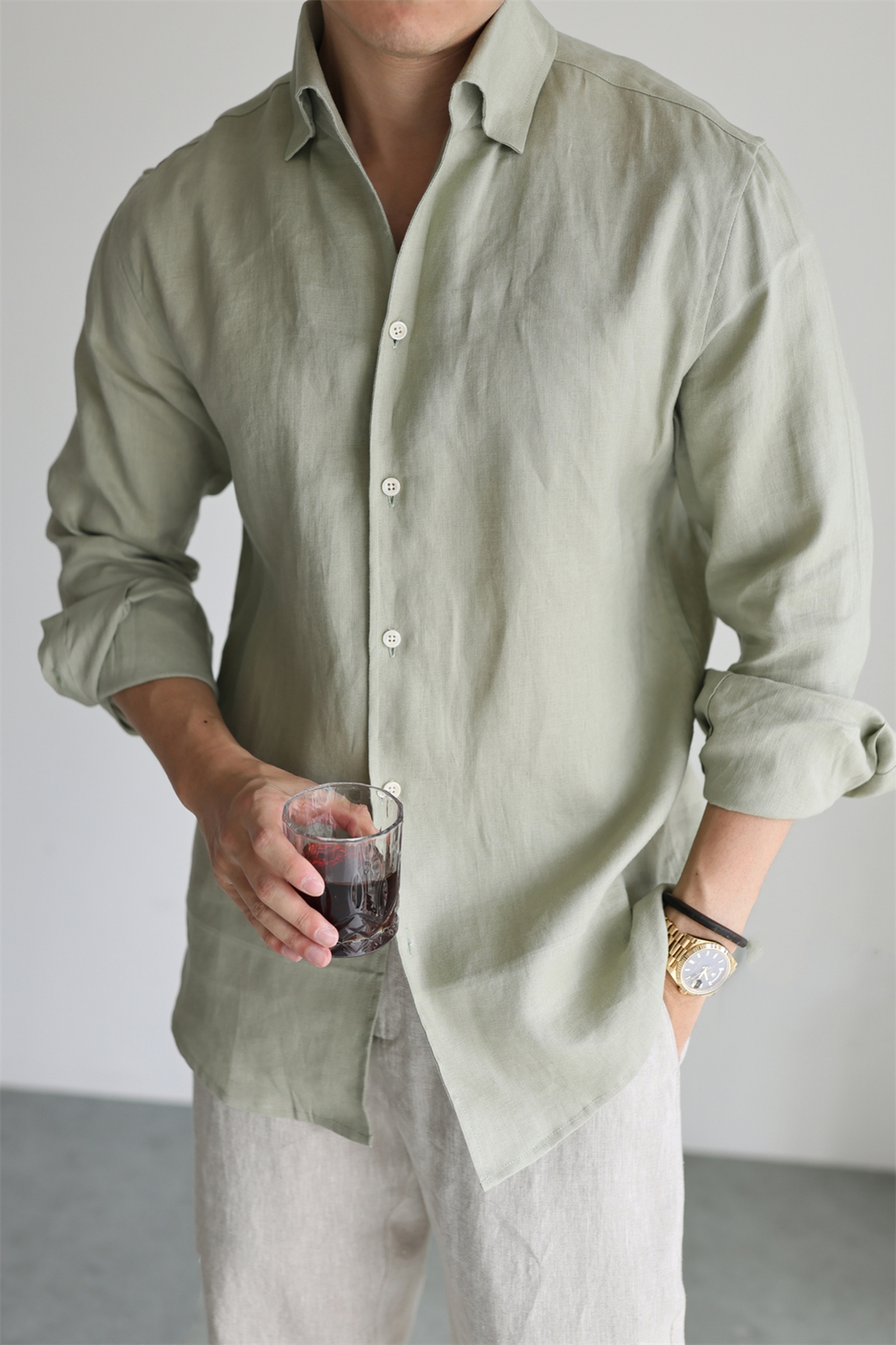 100% Linen One-Piece Collar Shirt
