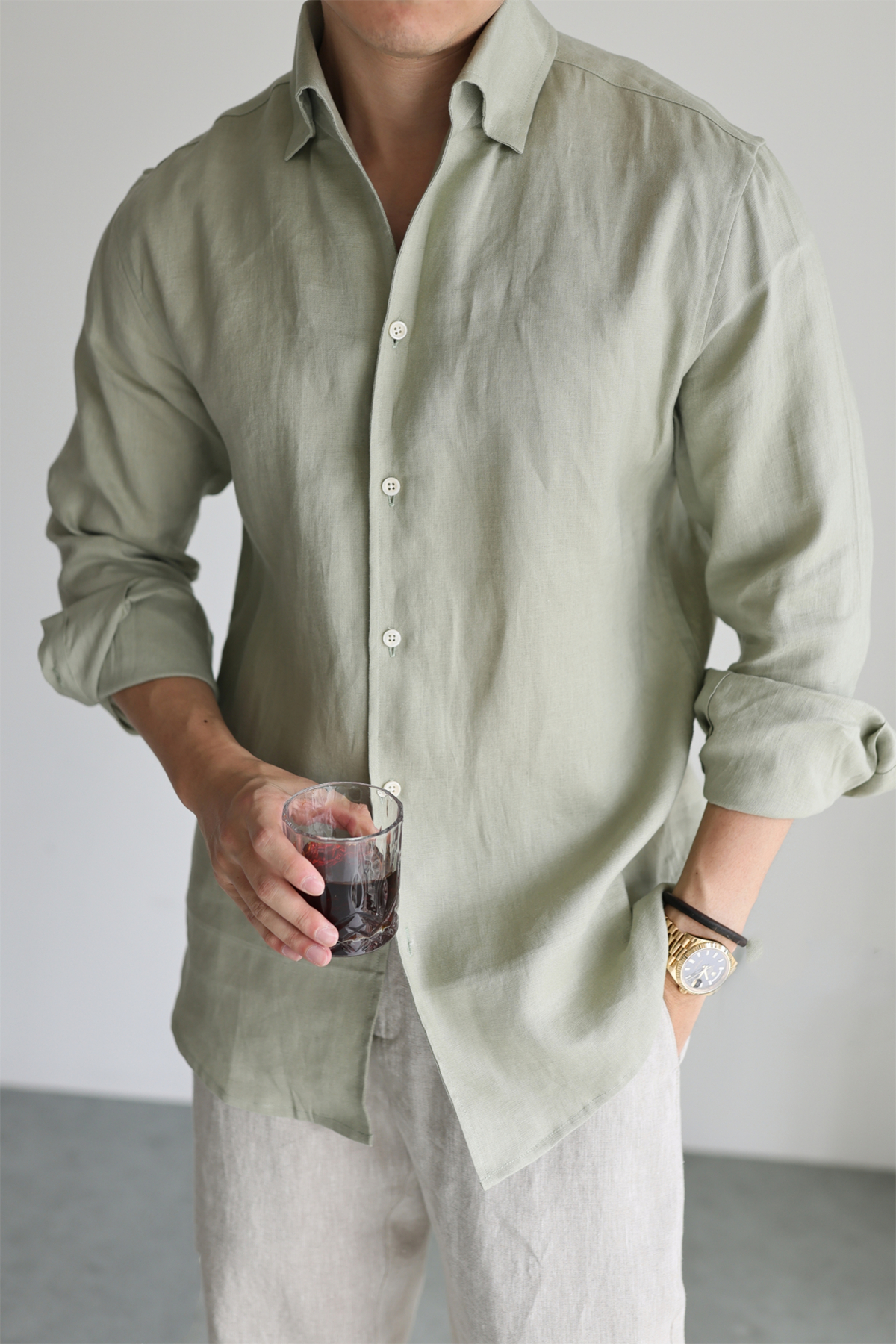 100% Linen One-Piece Collar Shirt