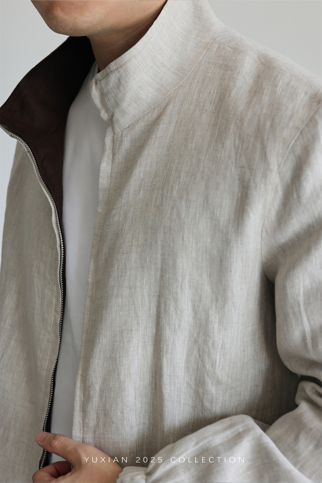 MONSEN Suitory Reversible 100% Linen Stand-Collar Jacket product image