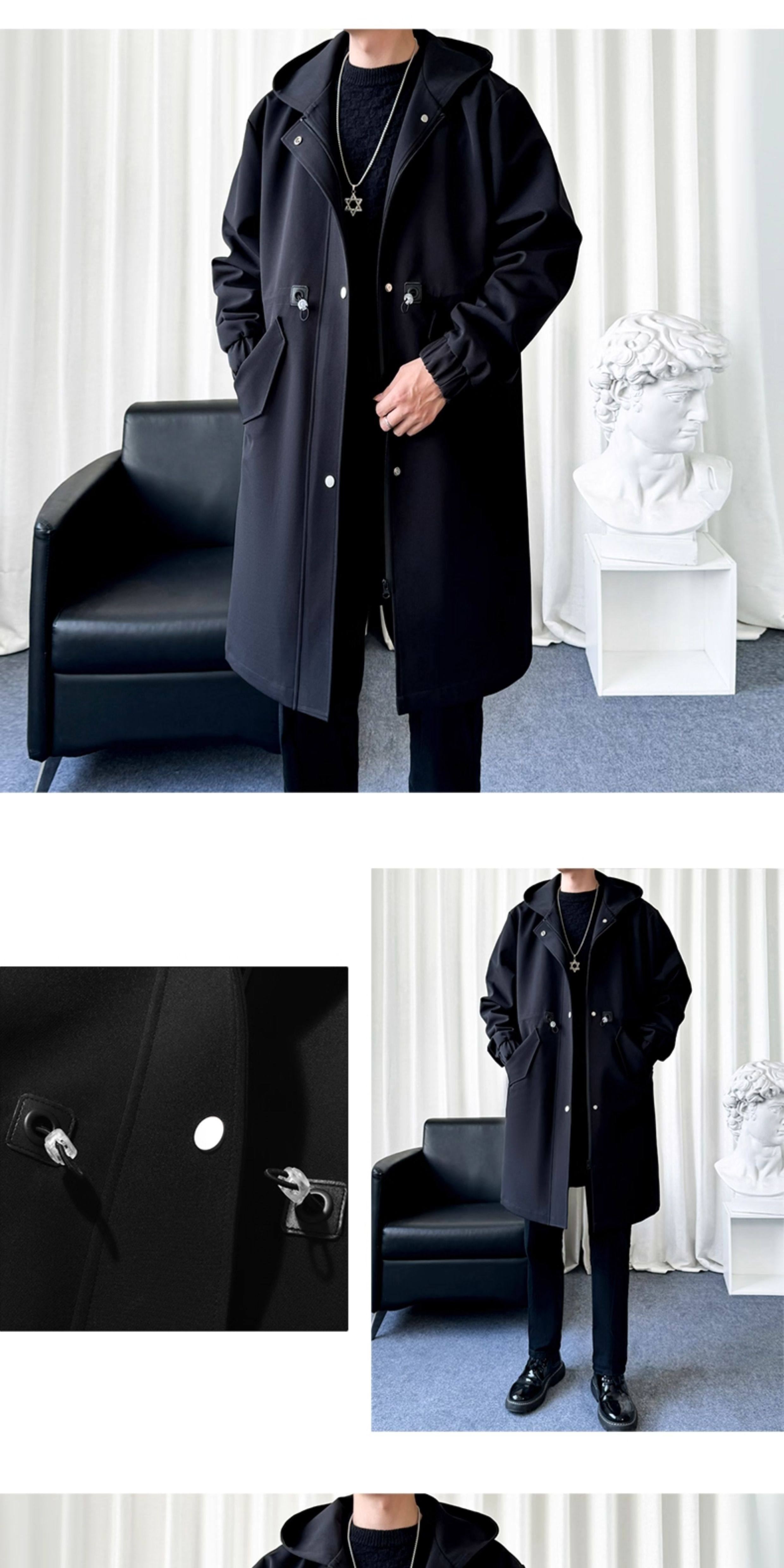 Mid-Length Hooded Trench-Style Coat