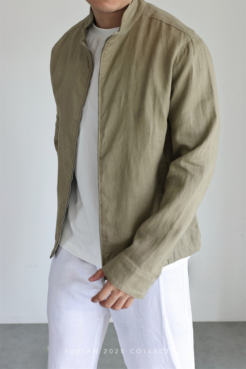 100% Linen Italian Stand-Collar Jacket