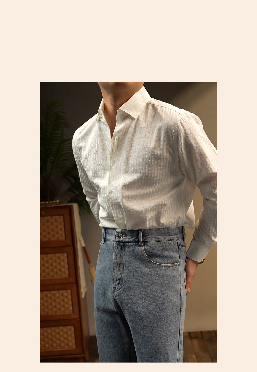 Seersucker One-Piece Collar Shirt