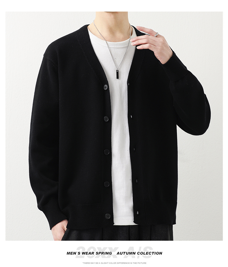 Cotton-Rich V-Neck Knit Cardigan