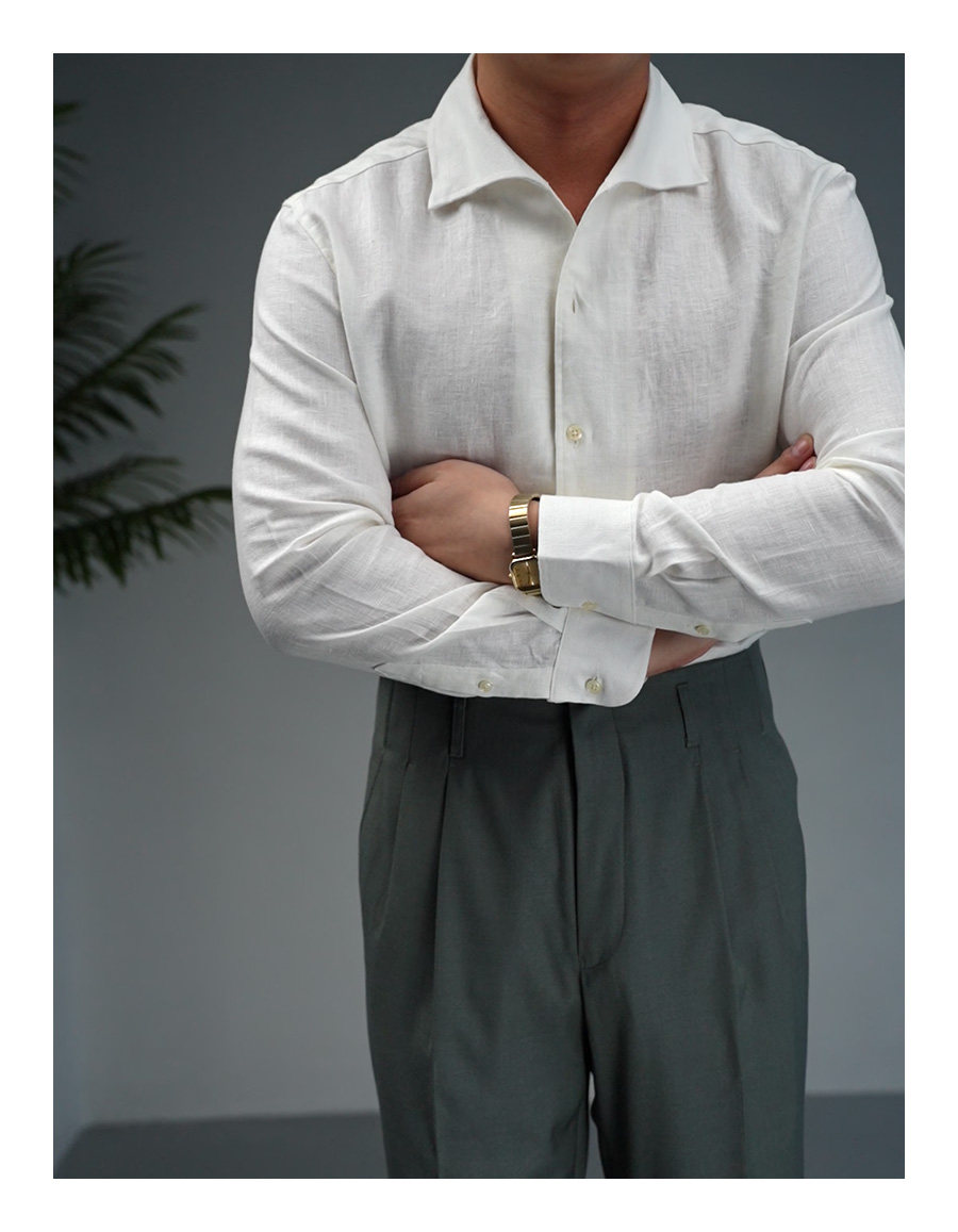100% Linen Small V-Neck Shirt
