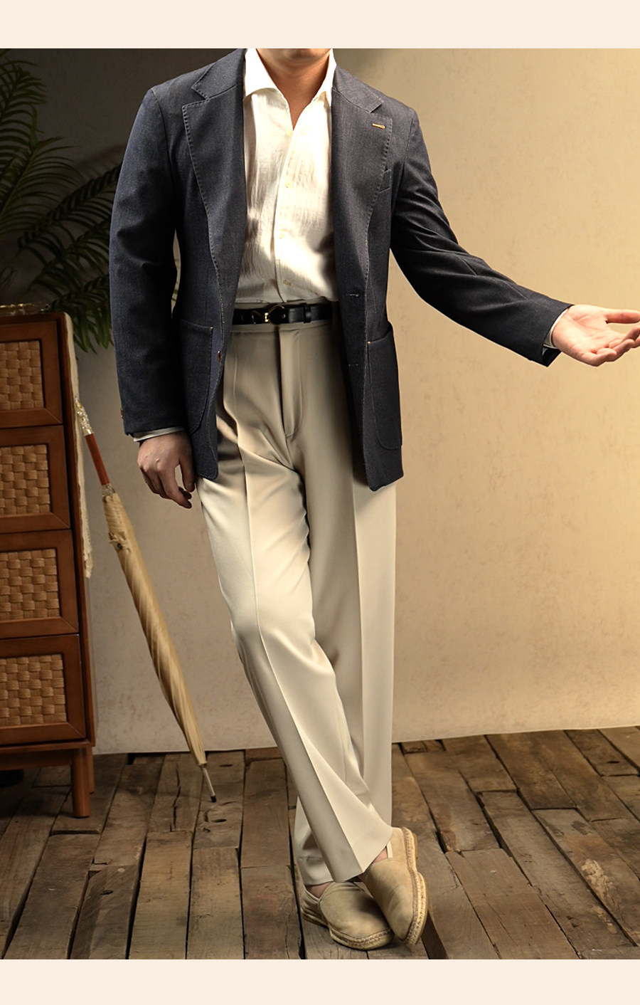MONSEN Suitory One-Piece Collar Textured Shirt in Linen product image