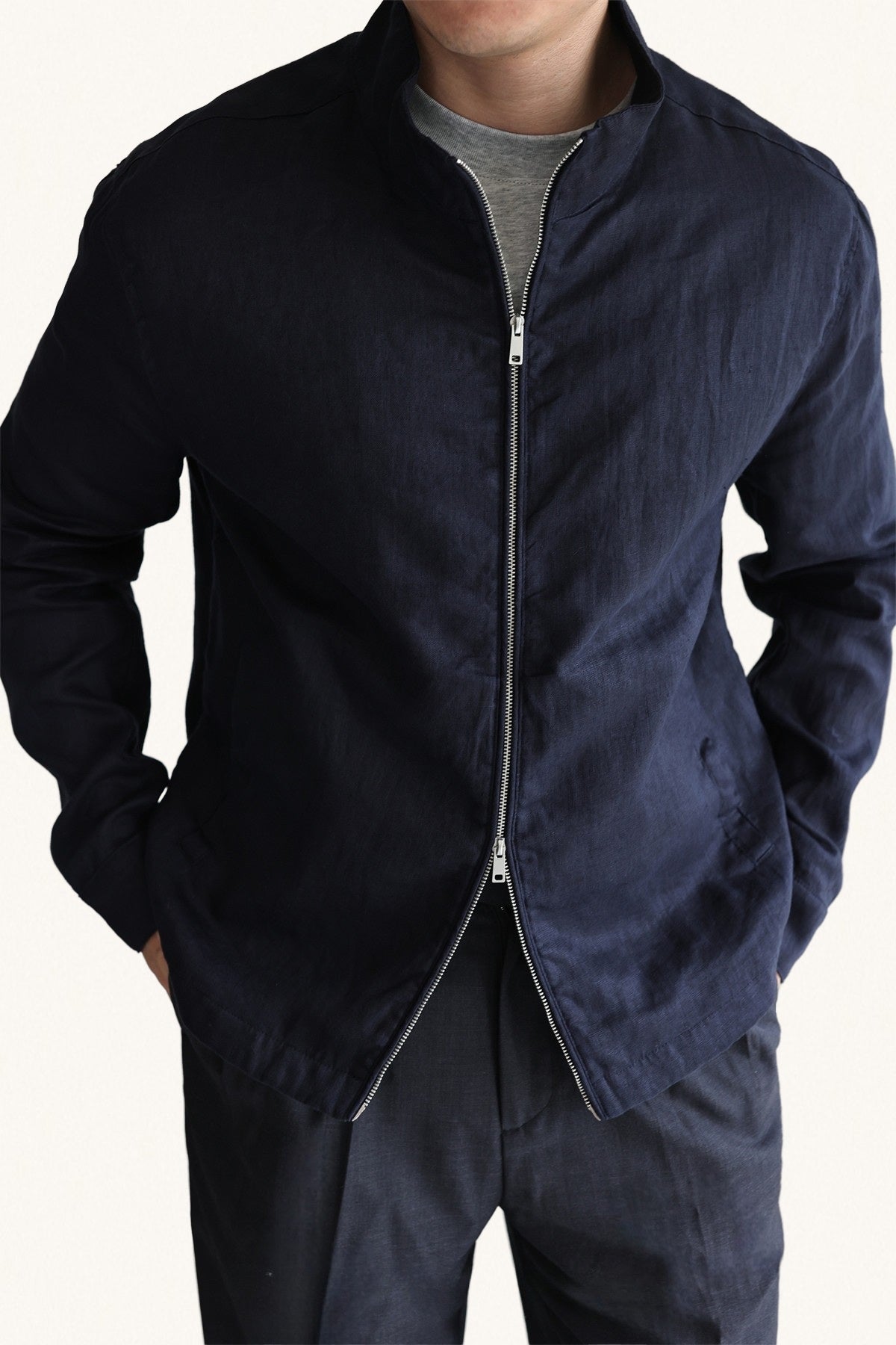 MONSEN Suitory 100% Linen Italian Stand-Collar Jacket product image