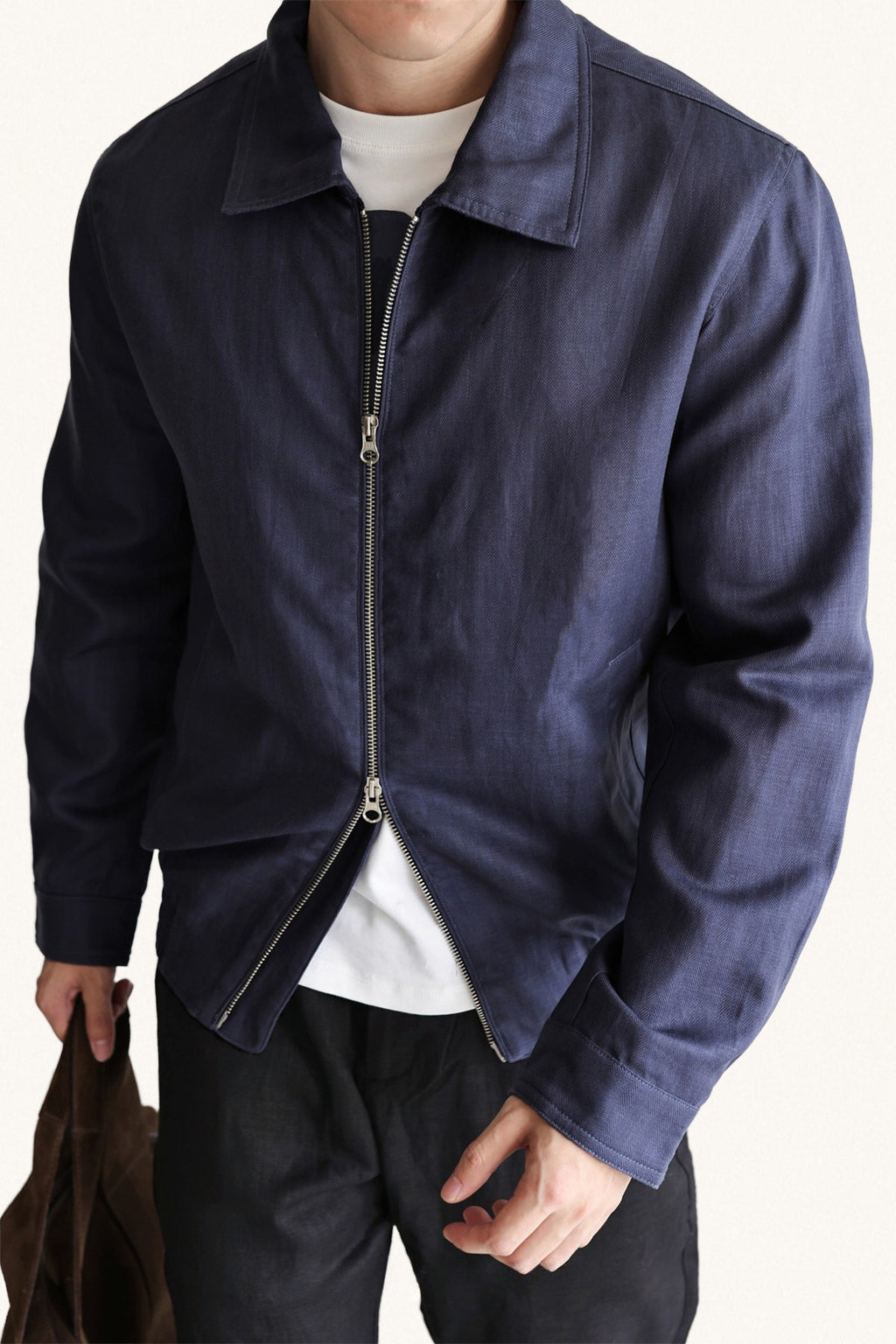 MONSEN Suitory Herringbone Tencel-Linen Lapel Jacket front view