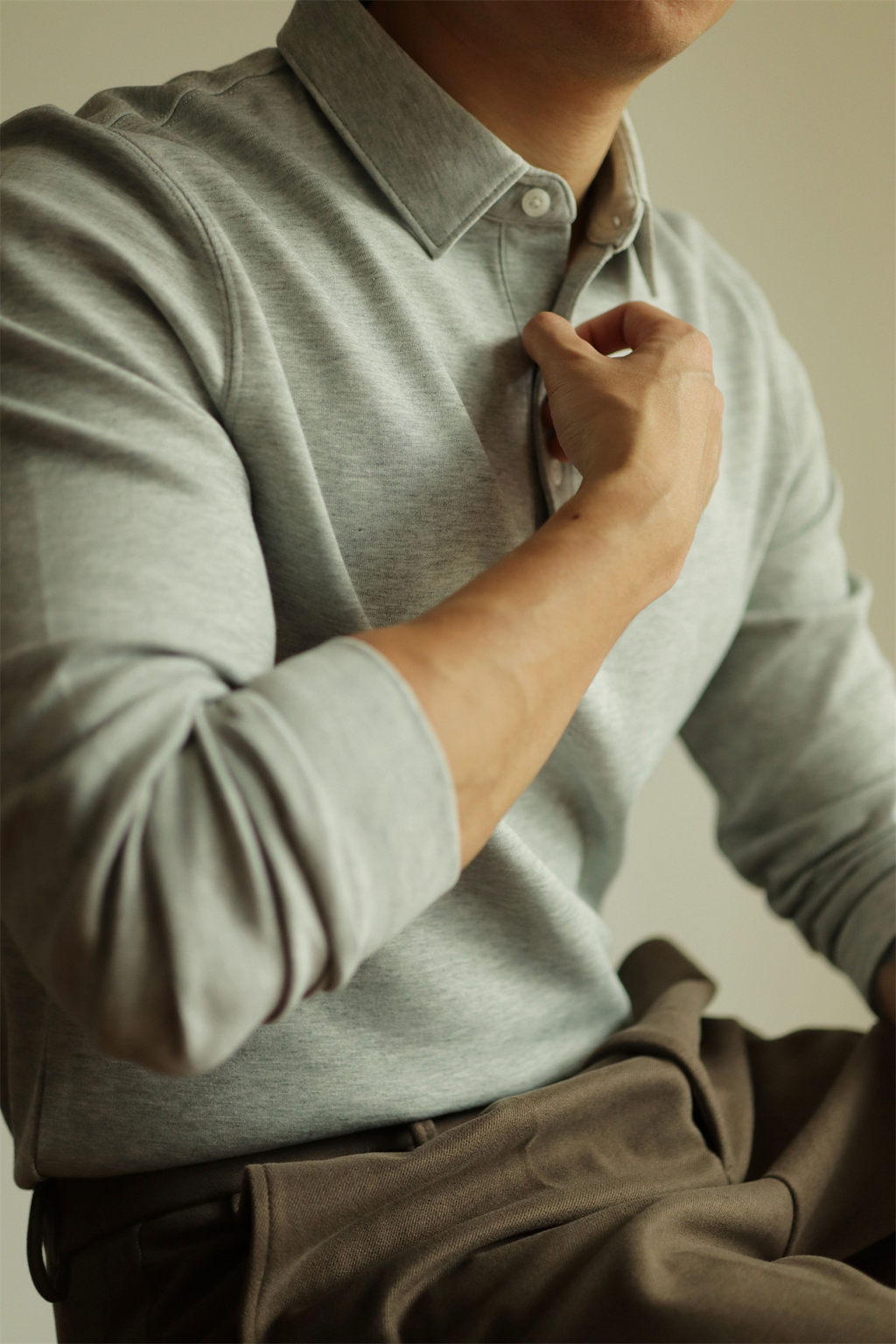 Air-Layer Cotton Long Sleeve Polo