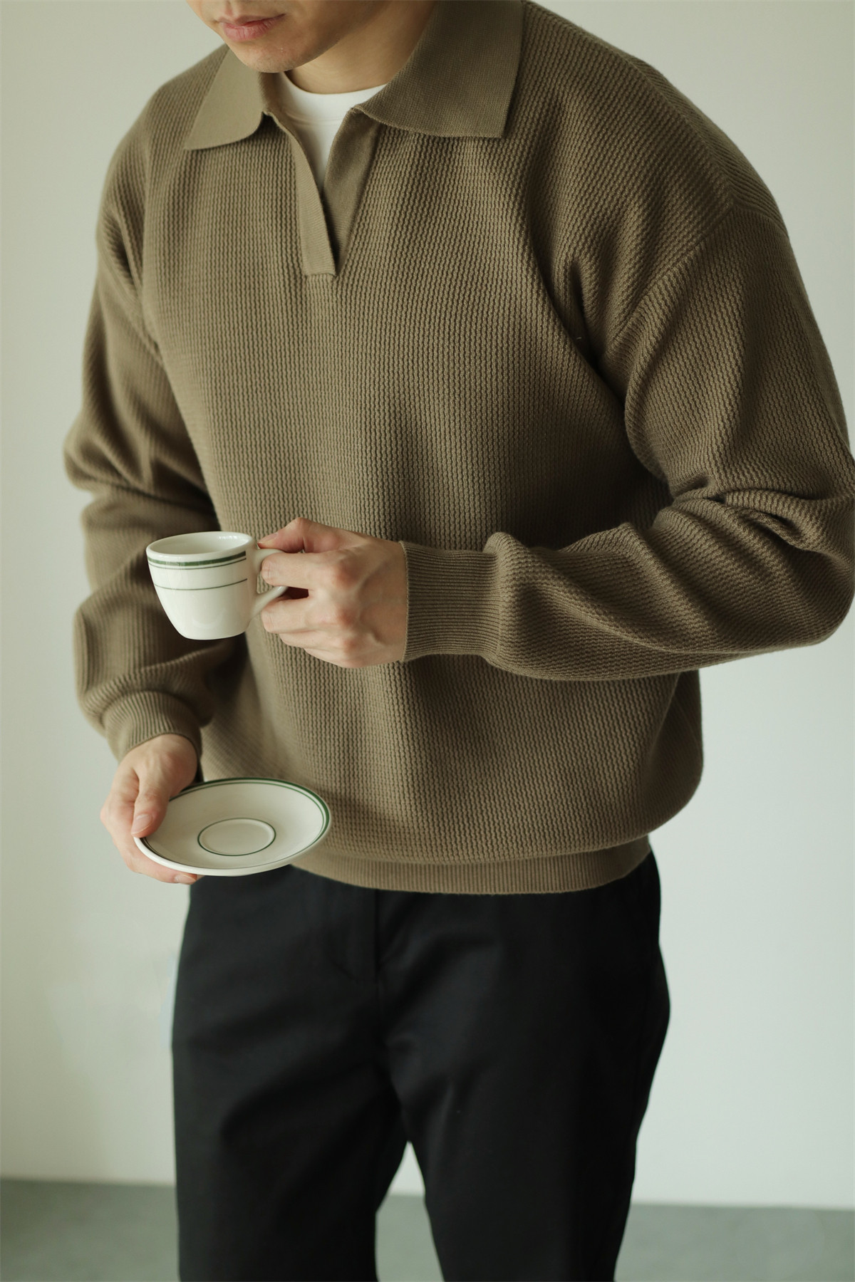 V-Neck Heavyweight Knit Polo