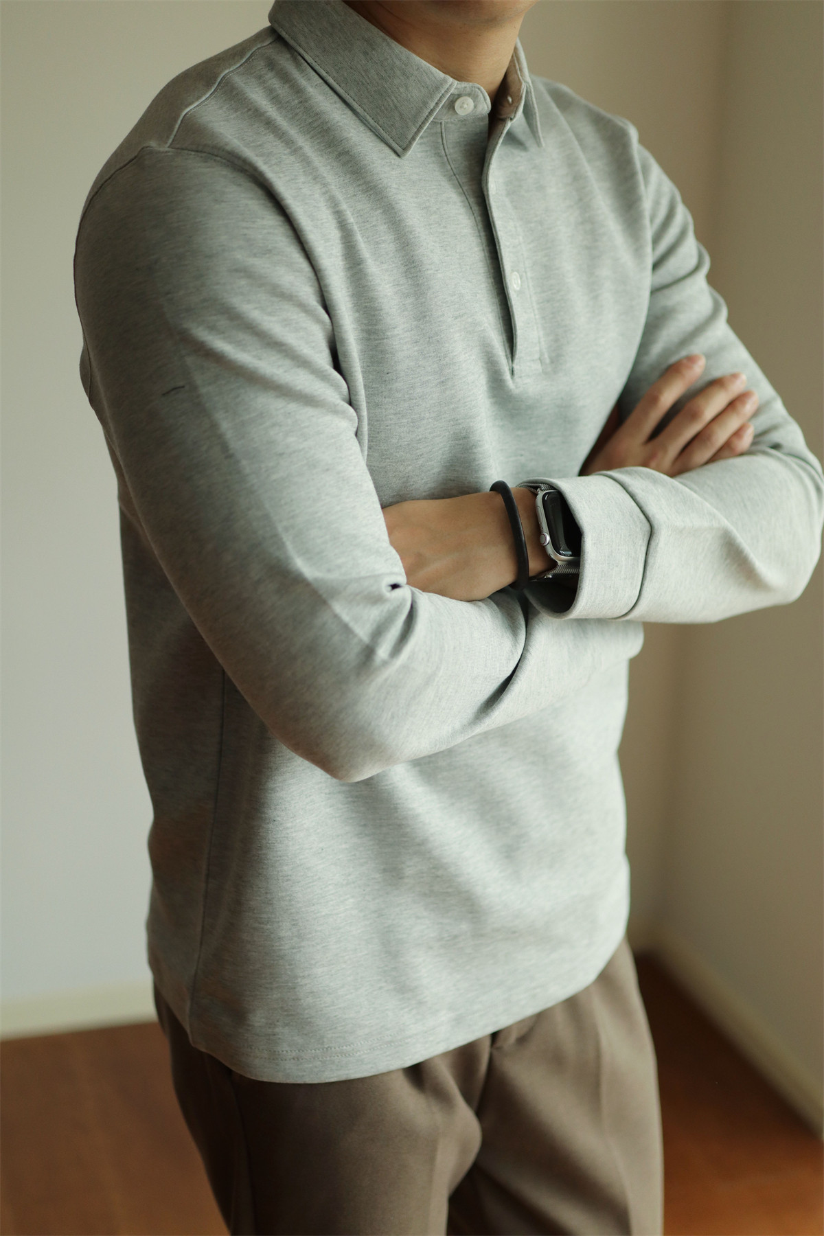 Air-Layer Cotton Long Sleeve Polo