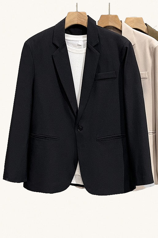 MONSEN Suitory Refined Mini Suit Jacket in Denim front view