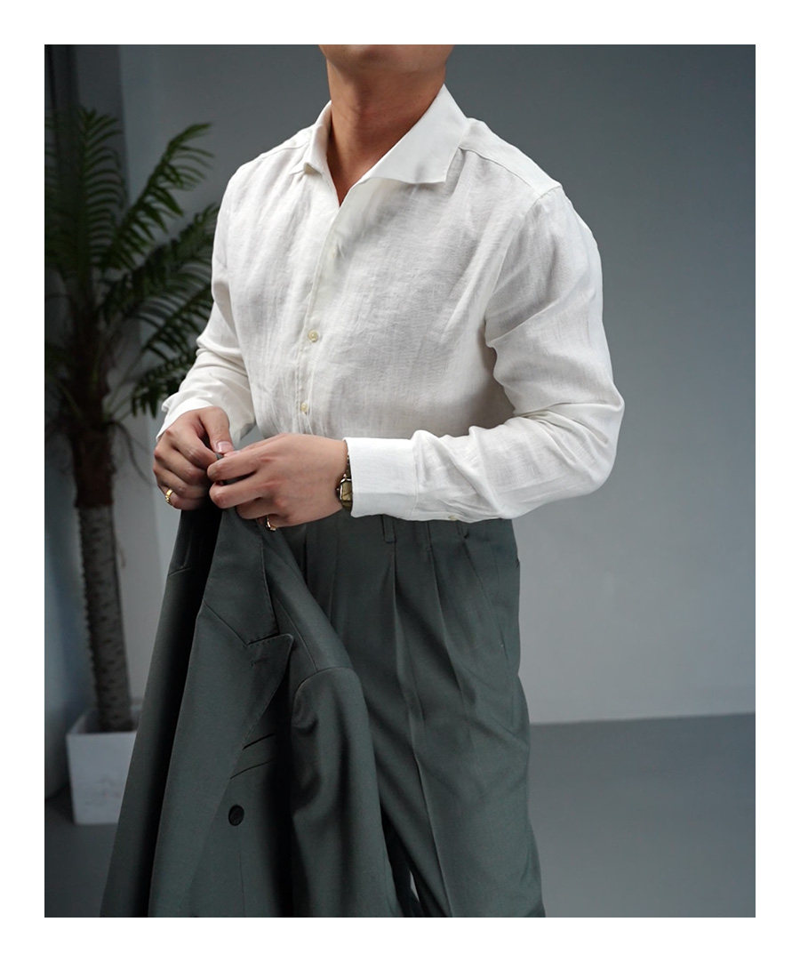 100% Linen Small V-Neck Shirt