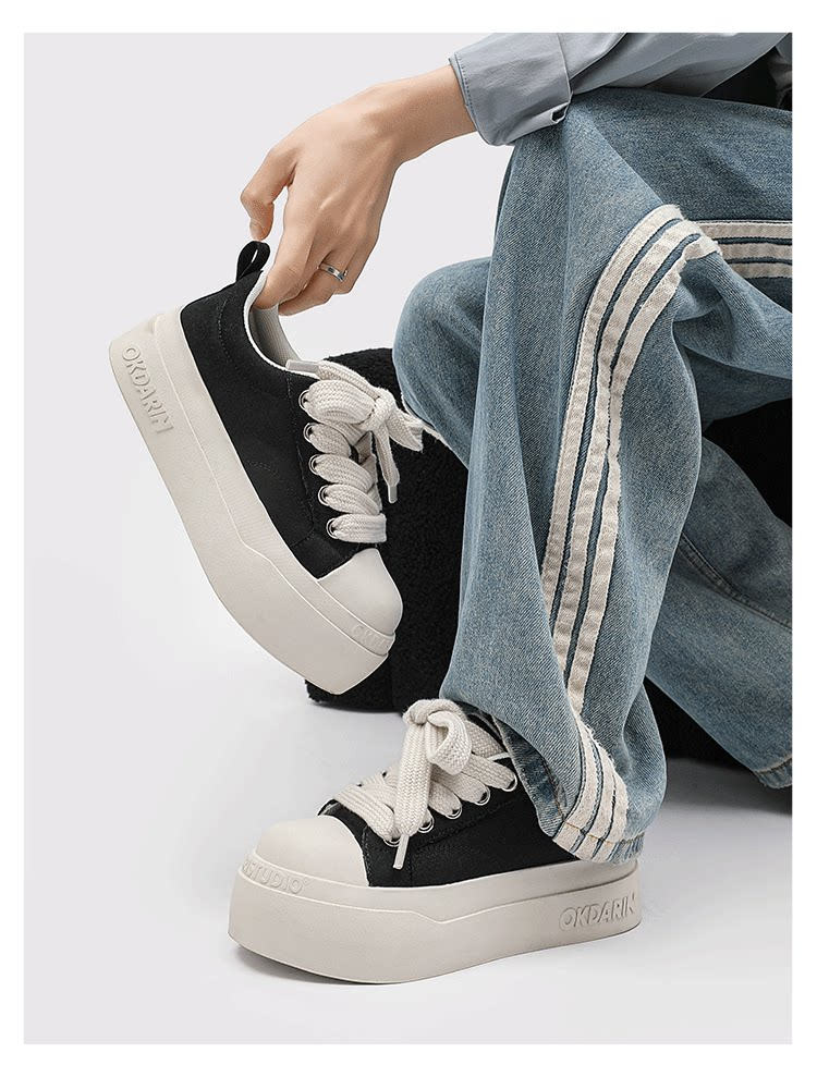 MONSEN Suitory Round-Toe Height-Boost Sneakers in Denim product image