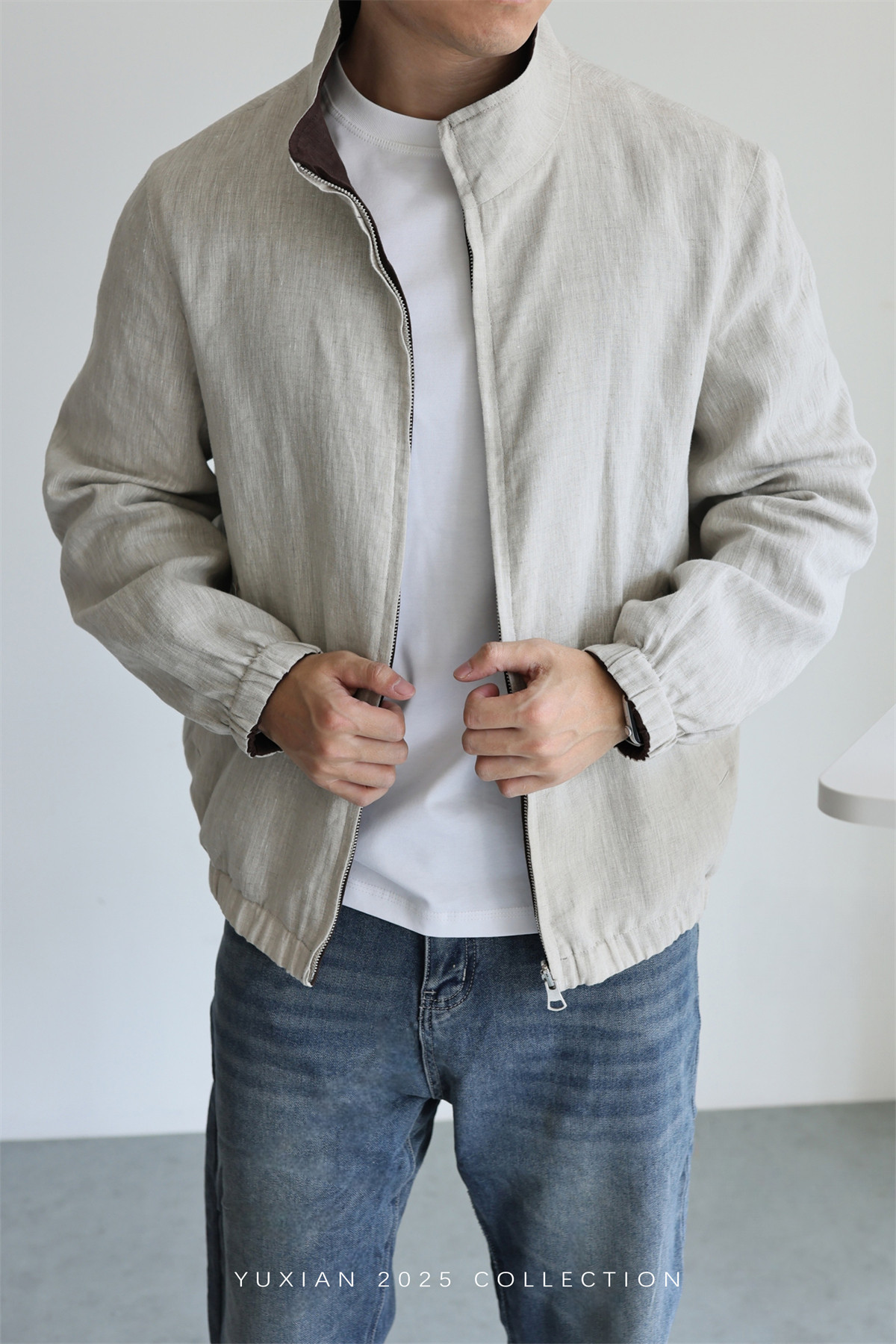 MONSEN Suitory Reversible 100% Linen Stand-Collar Jacket product image