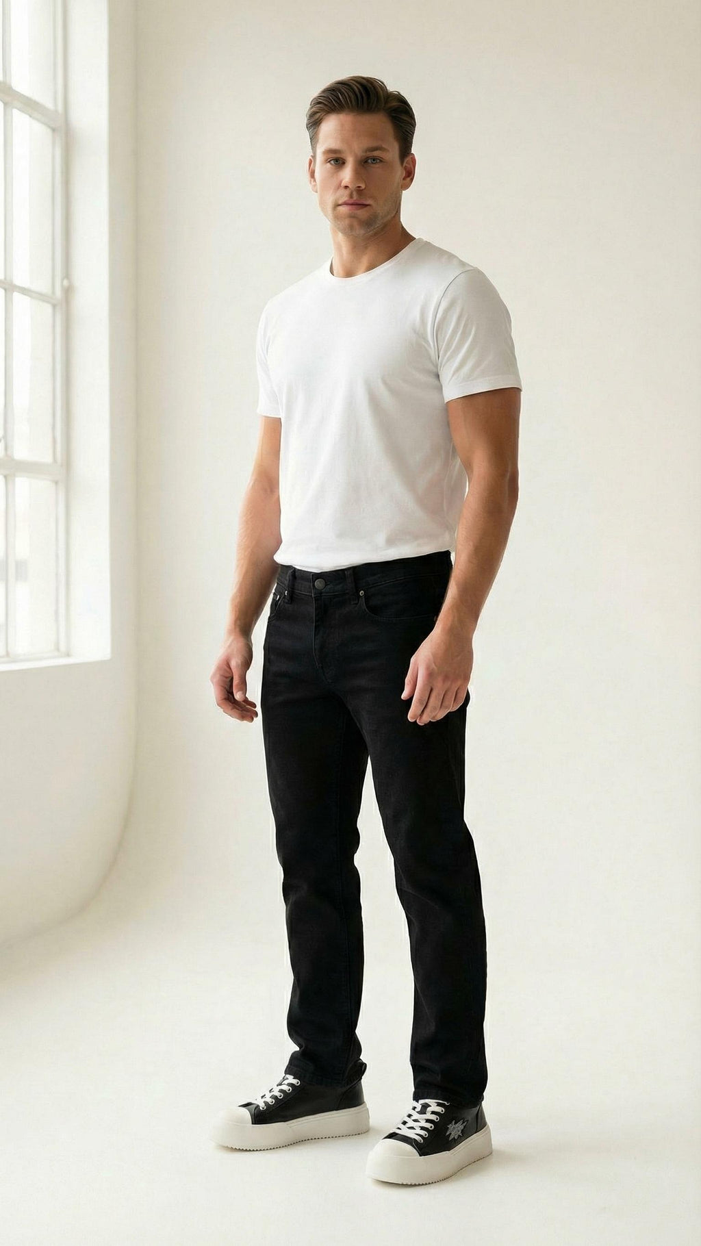 MONSEN Suitory Round-Toe Height-Boost Sneakers in Denim product image