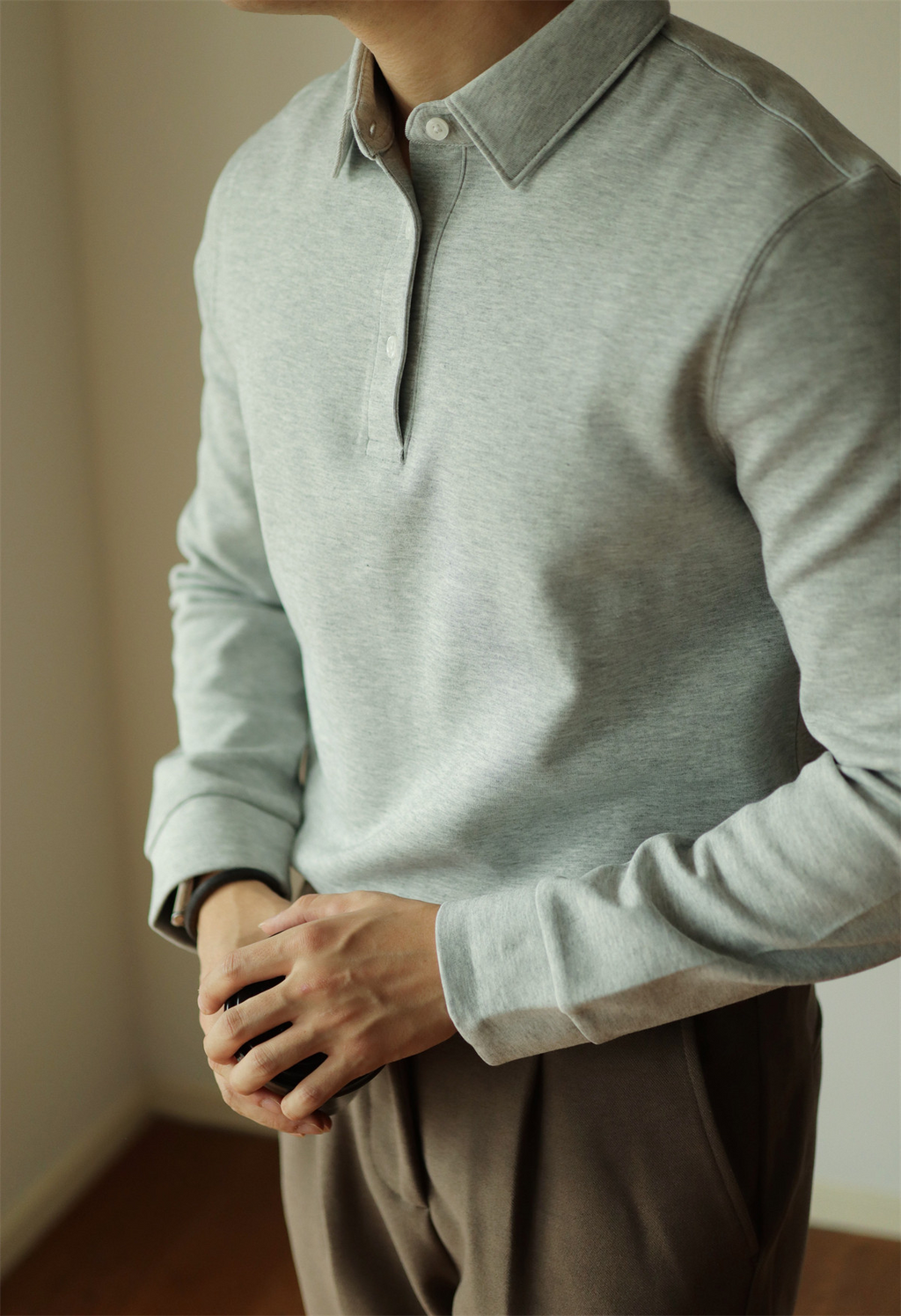 MONSEN Suitory Air-Layer Cotton Long Sleeve Polo product image