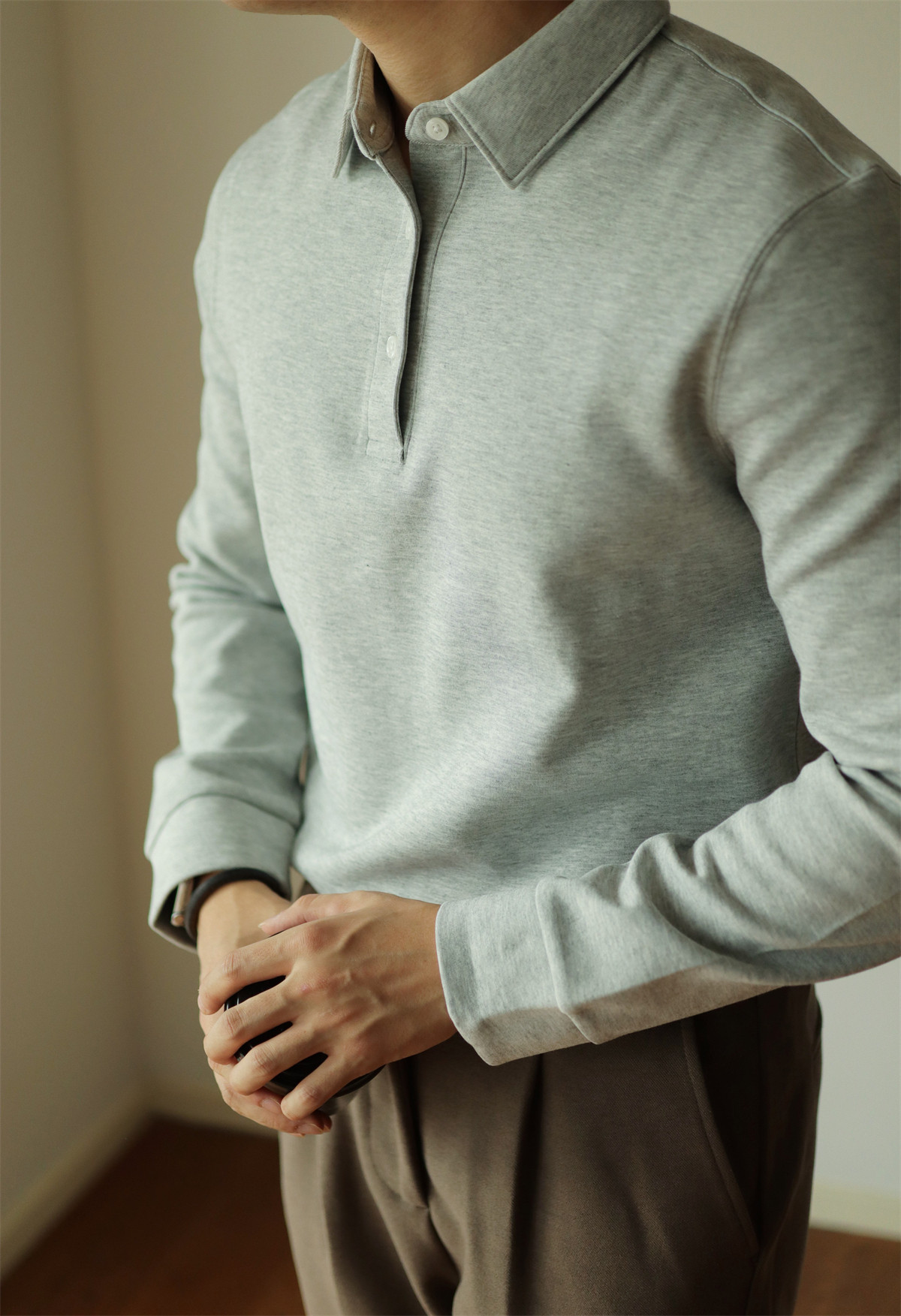 MONSEN Suitory Air-Layer Cotton Long Sleeve Polo product image