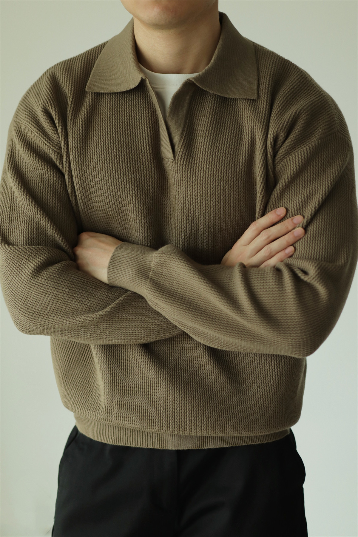V-Neck Heavyweight Knit Polo