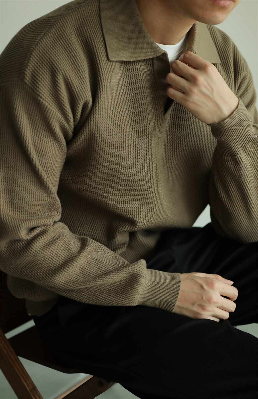 V-Neck Heavyweight Knit Polo